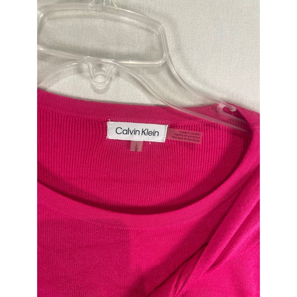Calvin Klein Womens Hot Pink Twisted Front Long Sleeve Knit Top Size Large - Picture 6 of 7